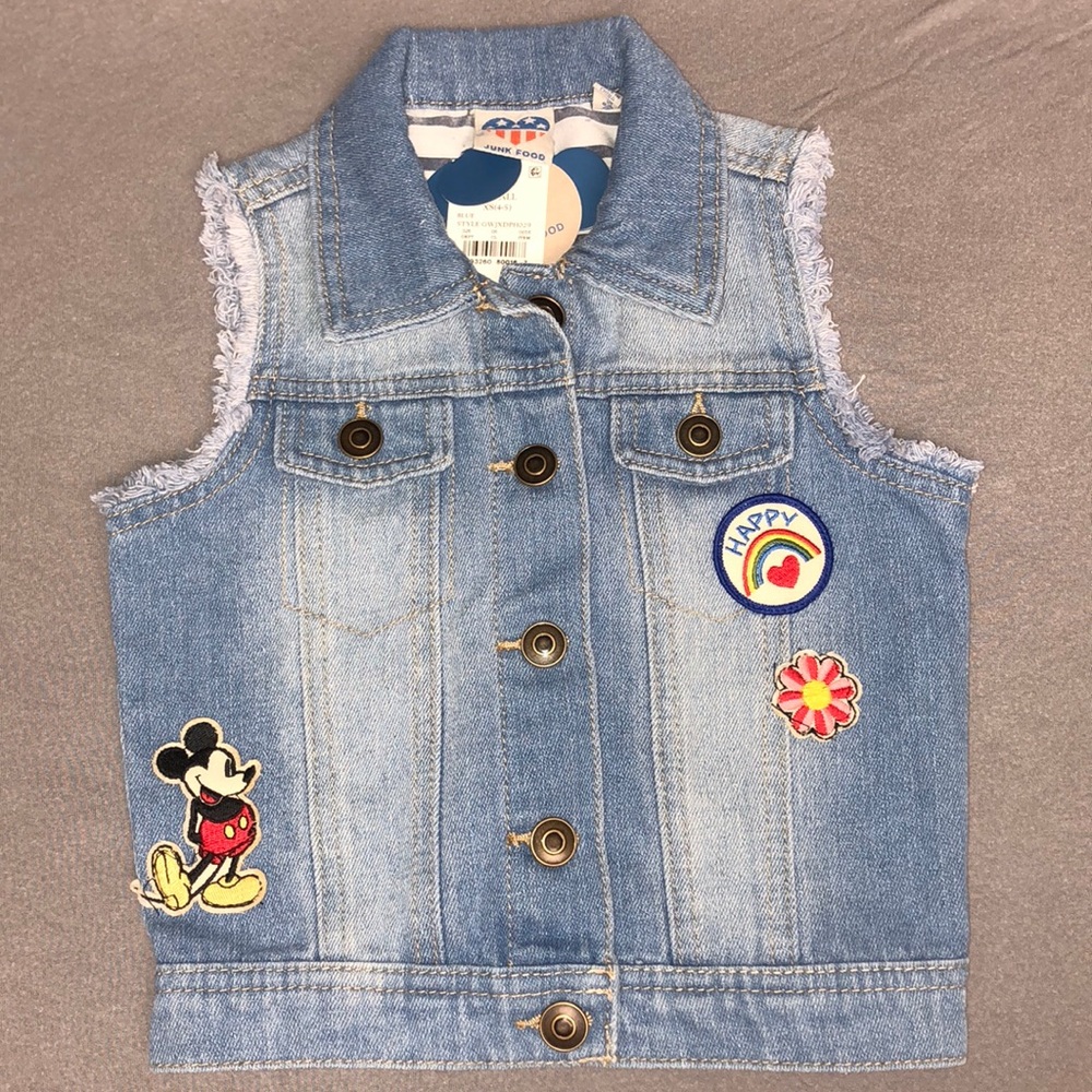 NWT Mickey Mouse Rainbow Flower Jean Vest Size 4-5